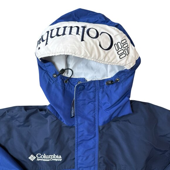 Vtg Columbia Rain Jacket Mens Medium Windbreaker Hooded Blue White - Picture 5 of 12